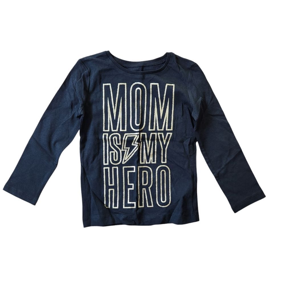Carter's "Mom Is My Hero" Long Sleeve Cotton Shirt Size 2T Black & Gold